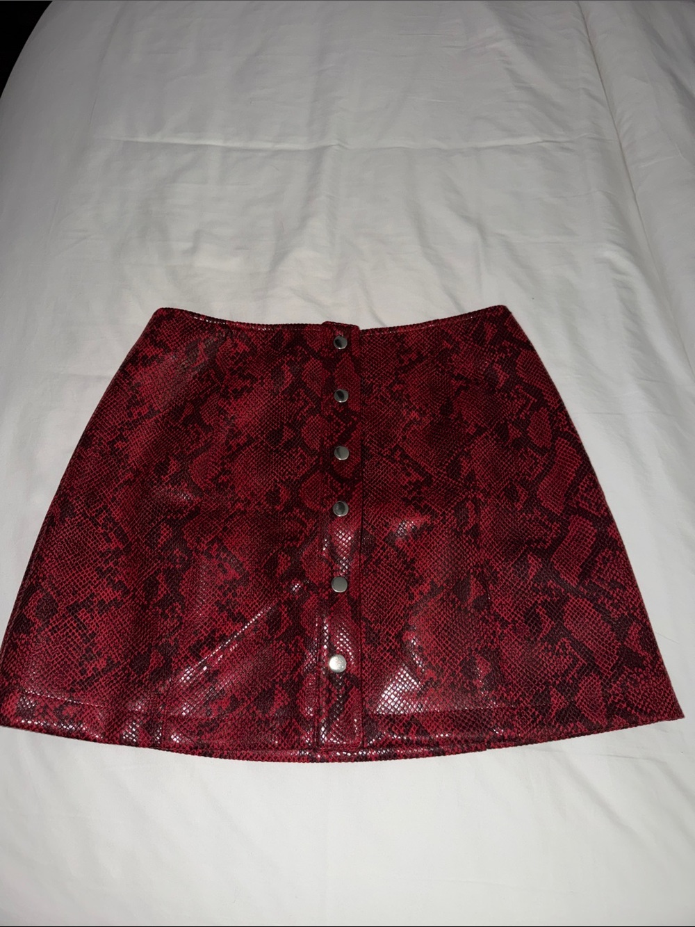 Astr Red Snake-Print Button-Front Mini Skirt